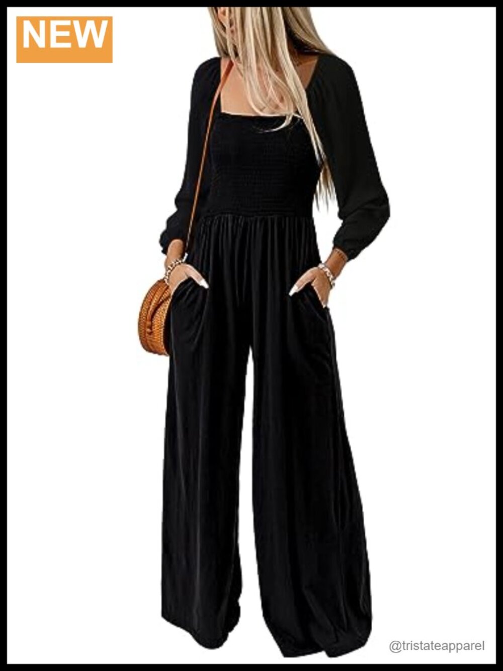 Women's Wide Leg Long Sleeve Jumpsuit One Piece Romper Pockets